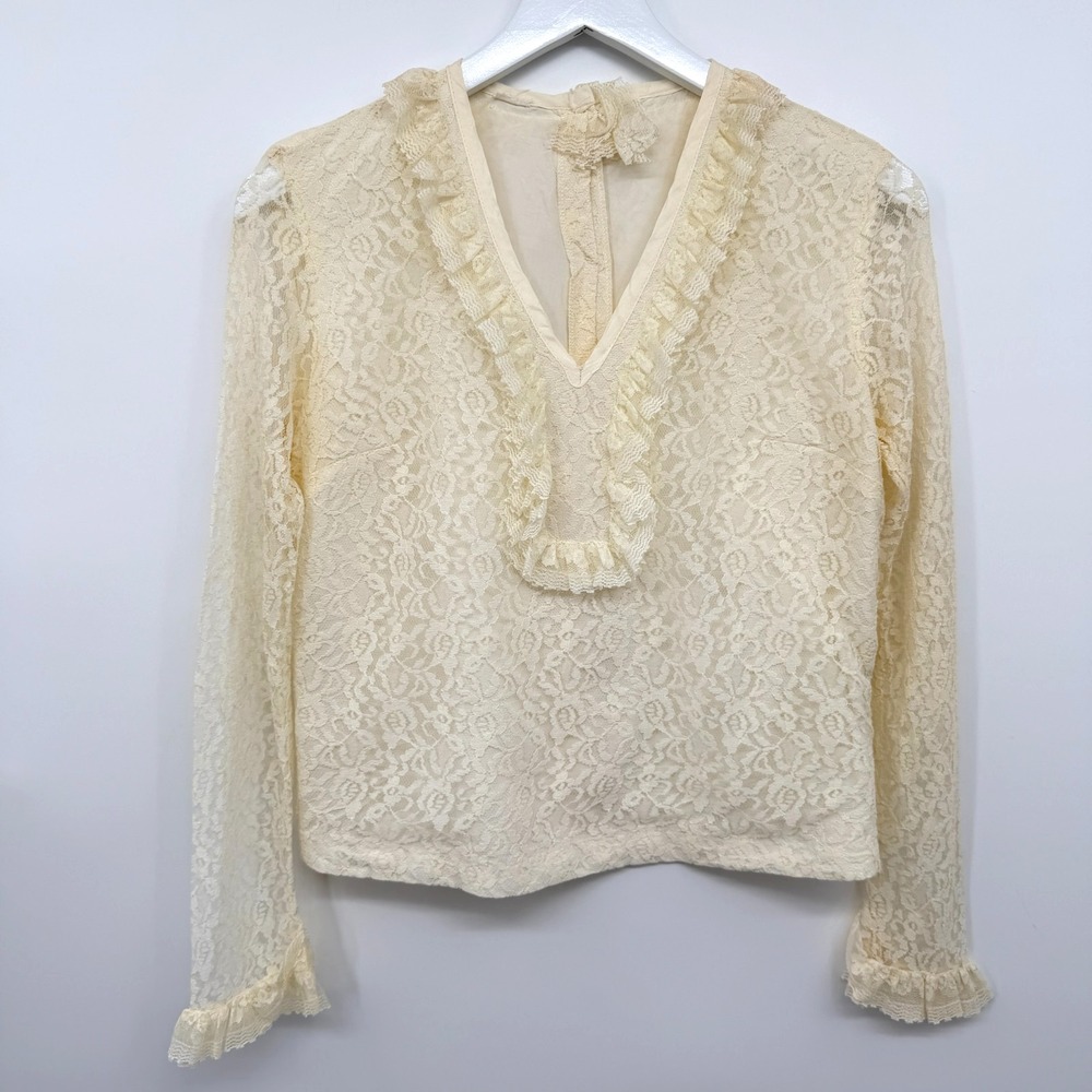 Vintage 60s Lace Top Shirt Blouse Size S M Coquette Ethereal Prairie Renaissance
